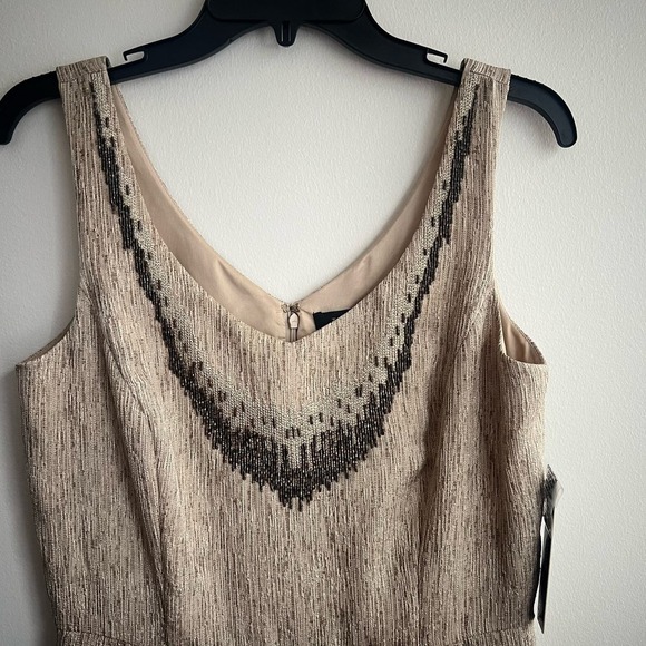 NWT Tahari Arthur S. Levine Valerie Light Caramel Sleeveless Beaded Dress - Picture 2 of 11